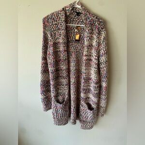 NWT CYRUS Multicolored Textured Knit Cardigan Long Length Pockets Comfy Soft LG